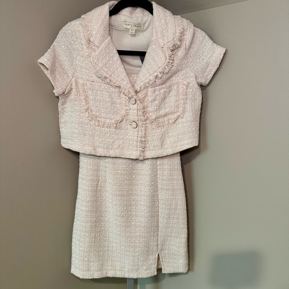 Thirty/Thirty LA tweed‎ dress with matching cropped blazer size XS cream